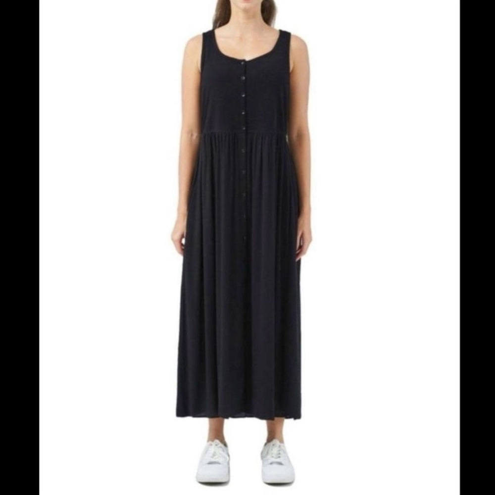 Frye black easy button front maxi sleeveless dress